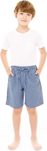 Kids Boys Woven Plaid Check Cotton Soft Lightweight Long Shorts Drawstring Pants with Pocket in Kuwait