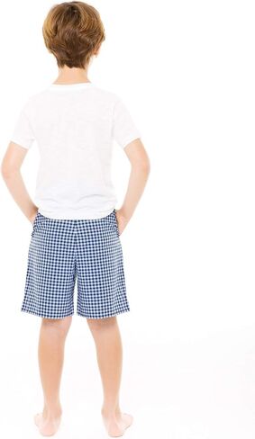 Kids Boys Woven Plaid Check Cotton Soft Lightweight Long Shorts Drawstring Pants with Pocket in Kuwait