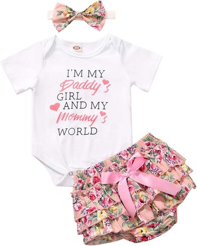 CETEPY طفلة ملابس الوليد ملابس الصيف الرضع 3 قطعة السراويل الأزهار + قصيرة كشكش رومبير Playsuit + عقال in Kuwait