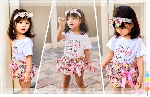 CETEPY طفلة ملابس الوليد ملابس الصيف الرضع 3 قطعة السراويل الأزهار + قصيرة كشكش رومبير Playsuit + عقال in Kuwait