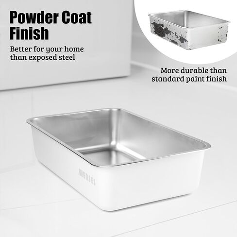 صندوق فضلات القطط من الفولاذ المقاوم للصدأ من Wenses (أبيض غير لامع)، صندوق فضلات معدني كبير للغاية للقطط الكبيرة، يتضمن حصيرة محاصرة القمامة in Kuwait