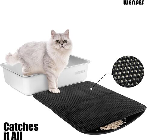 صندوق فضلات القطط من الفولاذ المقاوم للصدأ من Wenses (أبيض غير لامع)، صندوق فضلات معدني كبير للغاية للقطط الكبيرة، يتضمن حصيرة محاصرة القمامة in Kuwait