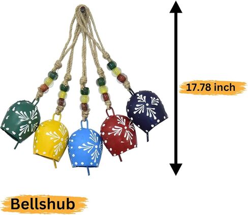 مجموعة من 5 أجراس من بيلشوب، أجراس مطلية متعددة الألوان مصنوعة يدويًا لتعليق المنزل والحديقة وأجراس البقر وصانعات الضوضاء وديكور حائط المزرعة وديكور المكتب والخارجي مجموعة من 5 أجراس 7 سم in Kuwait