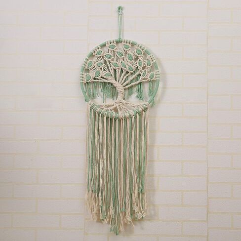 Ladawan Macrame للتعليق على الحائط شجرة الحياة باللونين الأخضر والأبيض لتزيين المنزل وديكور المنزل صائد الأحلام (X-Large) in Kuwait
