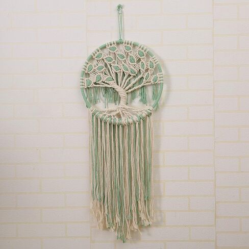 Ladawan Macrame للتعليق على الحائط شجرة الحياة باللونين الأخضر والأبيض لتزيين المنزل وديكور المنزل صائد الأحلام (X-Large) in Kuwait