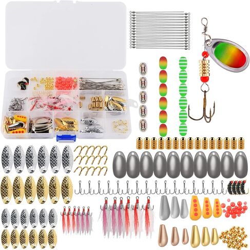 مجموعة أدوات صنع الطعوم الدوارة 228 قطعة من طُعم الصيد، ملحقات شفرة كليفيس، عمود سلكي، خطافات ثلاثية، مجموعة أدوات ملعقة صيد، هدية صيد السمك in Kuwait