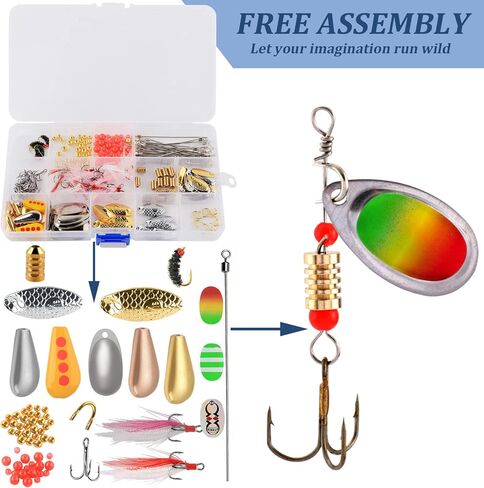 مجموعة أدوات صنع الطعوم الدوارة 228 قطعة من طُعم الصيد، ملحقات شفرة كليفيس، عمود سلكي، خطافات ثلاثية، مجموعة أدوات ملعقة صيد، هدية صيد السمك in Kuwait