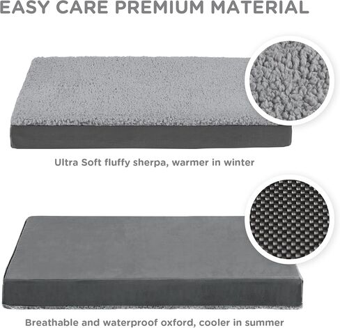 سرير كودي للكلاب الكبيرة - أسرّة للكلاب لتقويم العظام مع طبقة إسفنجية، بساط للكلاب ذو وجهين مع غطاء قابل للإزالة، سرير للحيوانات الأليفة مقاوم للماء ويمكن غسله في الغسالة، رمادي in Kuwait