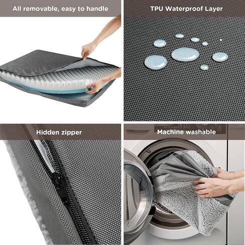 سرير كودي للكلاب الكبيرة - أسرّة للكلاب لتقويم العظام مع طبقة إسفنجية، بساط للكلاب ذو وجهين مع غطاء قابل للإزالة، سرير للحيوانات الأليفة مقاوم للماء ويمكن غسله في الغسالة، رمادي in Kuwait