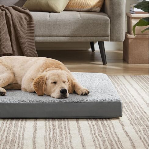 سرير كودي للكلاب الكبيرة - أسرّة للكلاب لتقويم العظام مع طبقة إسفنجية، بساط للكلاب ذو وجهين مع غطاء قابل للإزالة، سرير للحيوانات الأليفة مقاوم للماء ويمكن غسله في الغسالة، رمادي in Kuwait