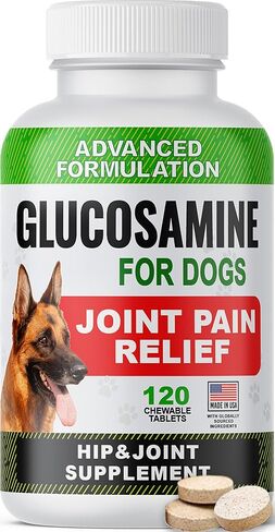 أقراص الجلوكوزامين للكلاب - مكمل مشترك مع زيت السمك أوميغا 3 - كوندرويتين، MSM - مضغ قابل للحركة متقدم - تخفيف آلام المفاصل - العناية بالورك والمفاصل - 120 قيراط - صنع في الولايات المتحدة الأمريكية in Kuwait