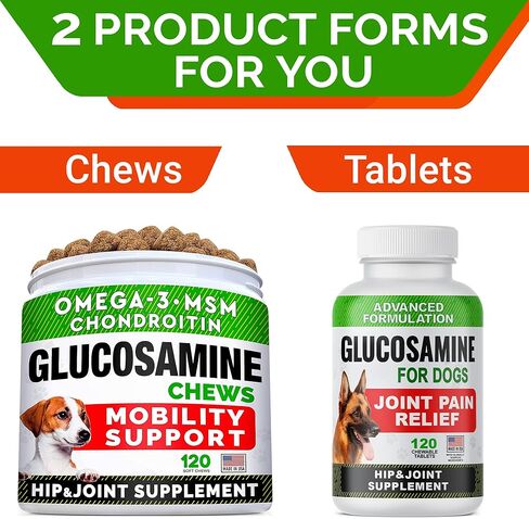 أقراص الجلوكوزامين للكلاب - مكمل مشترك مع زيت السمك أوميغا 3 - كوندرويتين، MSM - مضغ قابل للحركة متقدم - تخفيف آلام المفاصل - العناية بالورك والمفاصل - 120 قيراط - صنع في الولايات المتحدة الأمريكية in Kuwait