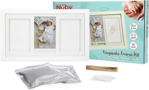 Nuby Baby Keepsake Ornament Hand & Footprint Clay Casting Kit with Easel Plus Blue & Pink Ribbons for Newborn Girls & Boys in Saudi Arabia