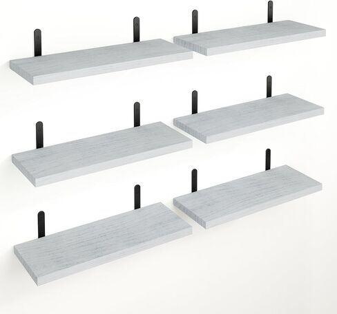 Fixwal Floating Shelves, Rustic Wood Wall Shelves, Width 4.7 Inches Shelves for Wall Decor, Farmhouse Style for Bedroom, Living Room, Kitchen, Bathroom, Office and Plants, Set of 6(Black Gold) in Saudi Arabia