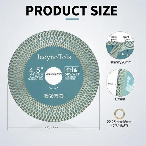 JeeynoTols Tile Diamond Saw Blade - 2pcs 4.5"/115mm Dual Coated Cutting and Grinding Disc Arbor 7/8"-5/8" for Granite Marble Quartz Ceramic Porcelain Blade in Saudi Arabia