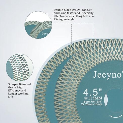 JeeynoTols Tile Diamond Saw Blade - 2pcs 4.5"/115mm Dual Coated Cutting and Grinding Disc Arbor 7/8"-5/8" for Granite Marble Quartz Ceramic Porcelain Blade in Saudi Arabia