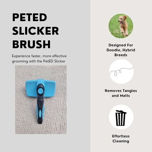 فرشاة PetEd Slicker للكلاب - فرشاة الكلب المثالية لتساقط الشعر والفراء وأفضل فرشاة Slicker لرسومات الشعار المبتكرة، أزرق فاتح، 12.6 سم × 19 سم × 7 سم in Kuwait