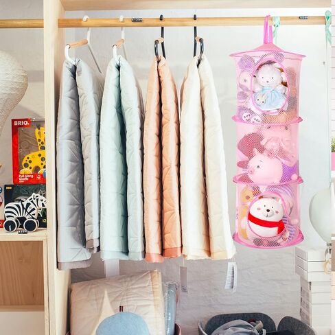 فو يامب سلة تخزين حيوانات محشوة قابلة للطي مكونة من 3 اقسام لتخزين الحيوانات المحشوة، سلة تخزين العاب للاطفال والبنات والحمام (بينك) من قطعتين in Kuwait