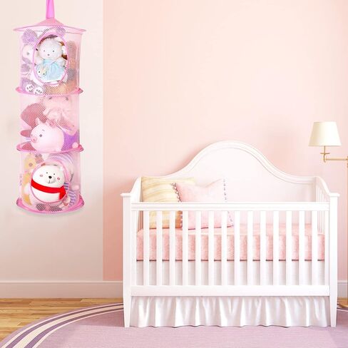 فو يامب سلة تخزين حيوانات محشوة قابلة للطي مكونة من 3 اقسام لتخزين الحيوانات المحشوة، سلة تخزين العاب للاطفال والبنات والحمام (بينك) من قطعتين in Kuwait