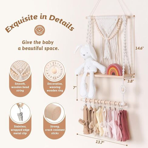 حامل عصابة رأس بابوبيت للفتيات الصغيرات، منظم أقواس الشعر للتعليق على الحائط، منظم إكسسوارات الشعر لعصابات رأس الطفل، ديكور منزلي بوهو لغرفة الأطفال الصغار in Kuwait