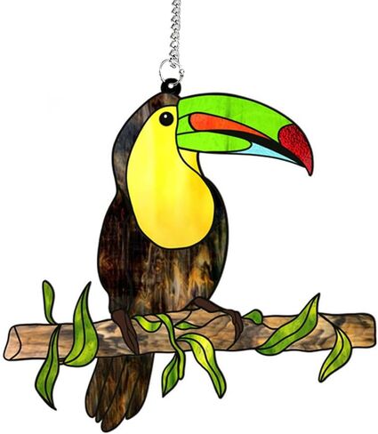 MATIHAY Toucan Acrylic Window Hangings, Green Beak Toucan Ornament Birds on Branch Wall Decor Rainforest Party Decorations Toucan Gifts in Kuwait