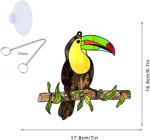 MATIHAY Toucan Acrylic Window Hangings, Green Beak Toucan Ornament Birds on Branch Wall Decor Rainforest Party Decorations Toucan Gifts in Kuwait