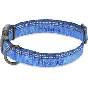 حزام جاكار نايلون مزدوج اللون بتصميم Hyhug، ياقة أساسية كلاسيكية شديدة التحمل، إبزيم سريع التحرير، مصمم خصيصًا للكلاب ذات السلالات اللطيفة. (كبير، أزرق كلاسيكي)