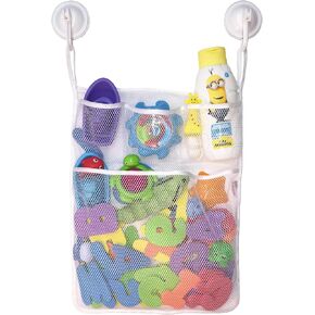 Lilly's Love Bath Toy Storage - Extra Large 20 x 32 inch Bathtub Toy Holder + 5 Locking Hooks, Quick Dry & Easy for Kids to Put Bath Toys Away