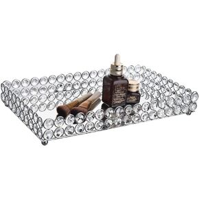 Feyarl Large Crystal Rectangle Mirrored Tray Cosmetic Vanity Tray Organizer Tray Decorative Perfume Skin Care Tray Wedding Home Decoration Dresser (Gold)
