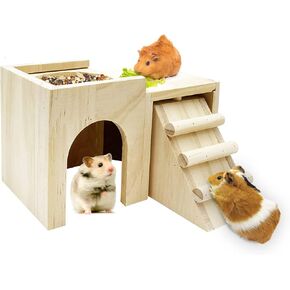 kathson Hamster Wooden Hideout Gerbils Hut with Ladder Habitats Toys in Kuwait