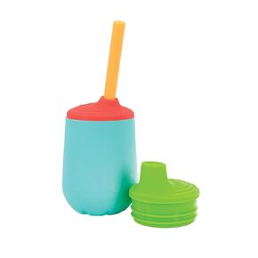 Nuby First Training Cup Set, 4oz Silicone Tumbler with Spout and Straw Combo, 1 pk, Neutral