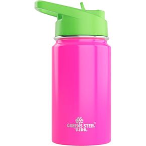 Kids Water Bottle - 12oz Stainless | Leak Proof With Straw & Handle | 24 Hours Cold | Insulated, Double Wall Stainless Steel | Easy Sip Toddler Cup | Child's Flask | Eco Friendly