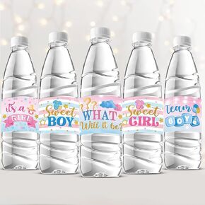 39 Pieces Baby Gender Reveal He or She Baby Water Bottle Labels Stickers Gender Reveal Shower Party Favors Decoration Waterproof Water Bottle Labels Wrappers in Kuwait
