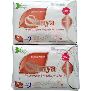 SHUYA Anion Ultral Long Overnight Pads for Woman with Wings,Postpartum Pads After Birth with Patented Negative ion Strip, Super Absorbency, Size 330mm-Scented (Pack of 2, 16) in Kuwait