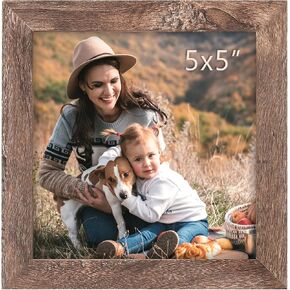 AEVETE Distressed White 8x8 Picture Frames Square with 4x4 Mat for Wall Tabletop