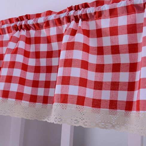 Kitchen Curtains for Dining Room Checkered Cotton Blend Tier Curtain Window Treatment Drapes for Living Room Set of 2 Each 29 x 36 inches Rod Pocket Coffee in Kuwait