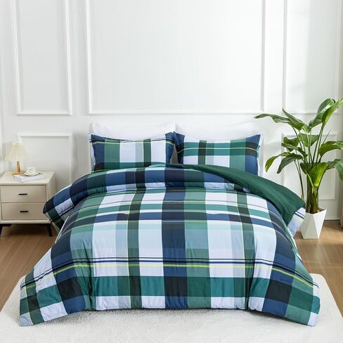 Holawakaka Plaid Queen Comforter Set, Farmhouse Geometric Buffalo Bedding Sets, Yellow Casual Rustic Cabin Lodge Microfiber 3 Pieces Bed Sets for All Seasons in Kuwait