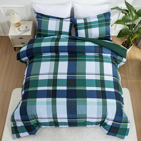 Holawakaka Plaid Queen Comforter Set, Farmhouse Geometric Buffalo Bedding Sets, Yellow Casual Rustic Cabin Lodge Microfiber 3 Pieces Bed Sets for All Seasons in Kuwait