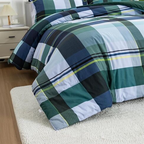Holawakaka Plaid Queen Comforter Set, Farmhouse Geometric Buffalo Bedding Sets, Yellow Casual Rustic Cabin Lodge Microfiber 3 Pieces Bed Sets for All Seasons in Kuwait