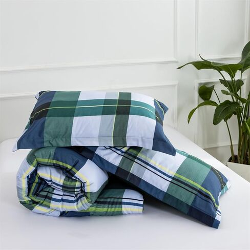 Holawakaka Plaid Queen Comforter Set, Farmhouse Geometric Buffalo Bedding Sets, Yellow Casual Rustic Cabin Lodge Microfiber 3 Pieces Bed Sets for All Seasons in Kuwait