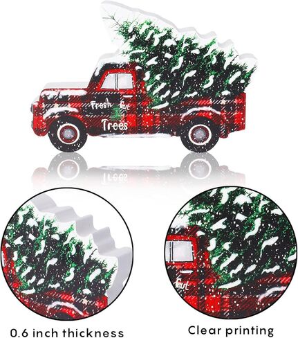 7Pcs Christmas Tiered Tray Decor,Incl. Christmas Truck/Snowflake/Snowman/Let It Snow Wooden Sign/Gnomes Plush/Bead Garland/Tree Banner,Christmas Decor for Tiered Tray(Tray Not Included) in Kuwait