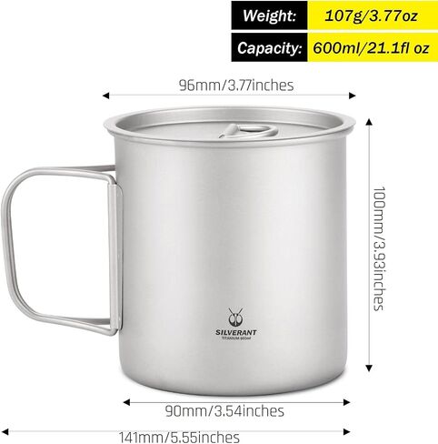 كوب قهوة SILVERANT Titanium Ultralight سعة 400 مل/14 أونصة سائلة بجدار مزدوج مع قش تيتانيوم وحقيبة برباط in Kuwait