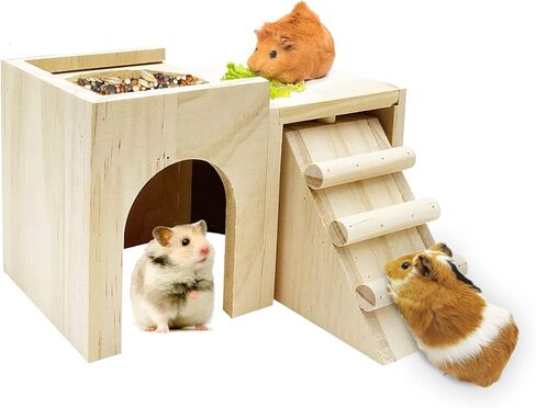 kathson Hamster Wooden Hideout Gerbils Hut with Ladder Habitats Toys in Kuwait
