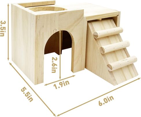 kathson Hamster Wooden Hideout Gerbils Hut with Ladder Habitats Toys in Kuwait