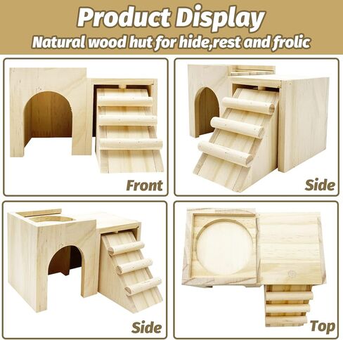 kathson Hamster Wooden Hideout Gerbils Hut with Ladder Habitats Toys in Kuwait