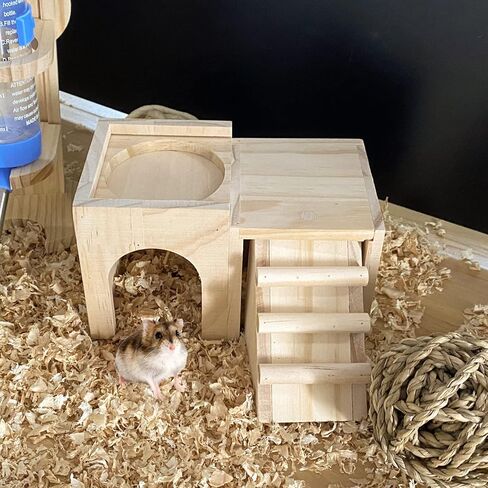 kathson Hamster Wooden Hideout Gerbils Hut with Ladder Habitats Toys in Kuwait