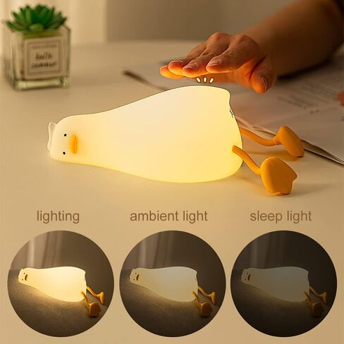 مصباح ليلي على شكل بطة مسطحة من ويتستار، مصباح LED بتصميم بطة اسفنجية لطيفة، مصباح ليلي من السيليكون قابل للتعتيم وقابل لاعادة الشحن، مصباح لمس بجانب السرير للرضاعة الطبيعية، ديكور غرفة نوم البنات in Saudi Arabia