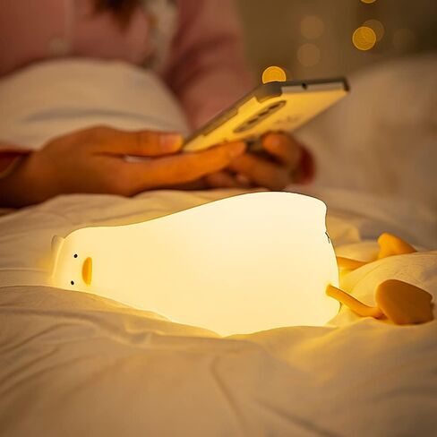 مصباح ليلي على شكل بطة مسطحة من ويتستار، مصباح LED بتصميم بطة اسفنجية لطيفة، مصباح ليلي من السيليكون قابل للتعتيم وقابل لاعادة الشحن، مصباح لمس بجانب السرير للرضاعة الطبيعية، ديكور غرفة نوم البنات in Saudi Arabia