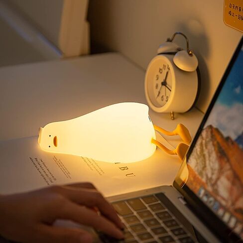 مصباح ليلي على شكل بطة مسطحة من ويتستار، مصباح LED بتصميم بطة اسفنجية لطيفة، مصباح ليلي من السيليكون قابل للتعتيم وقابل لاعادة الشحن، مصباح لمس بجانب السرير للرضاعة الطبيعية، ديكور غرفة نوم البنات in Saudi Arabia