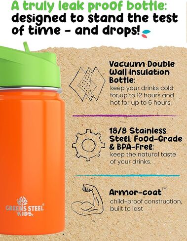 Kids Water Bottle - 12oz Blue | Leak Proof With Straw & Handle | 24 Hours Cold | Insulated, Double Wall Stainless Steel | Easy Sip Toddler Cup | Child's Flask | Eco Friendly in Saudi Arabia